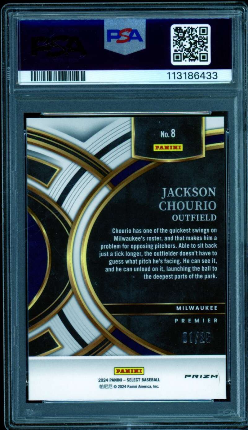 Jackson Chourio Rookie 2024 Select Premier Level Tie Dye Prizm (1/25) #8 PSA 9 Image 2