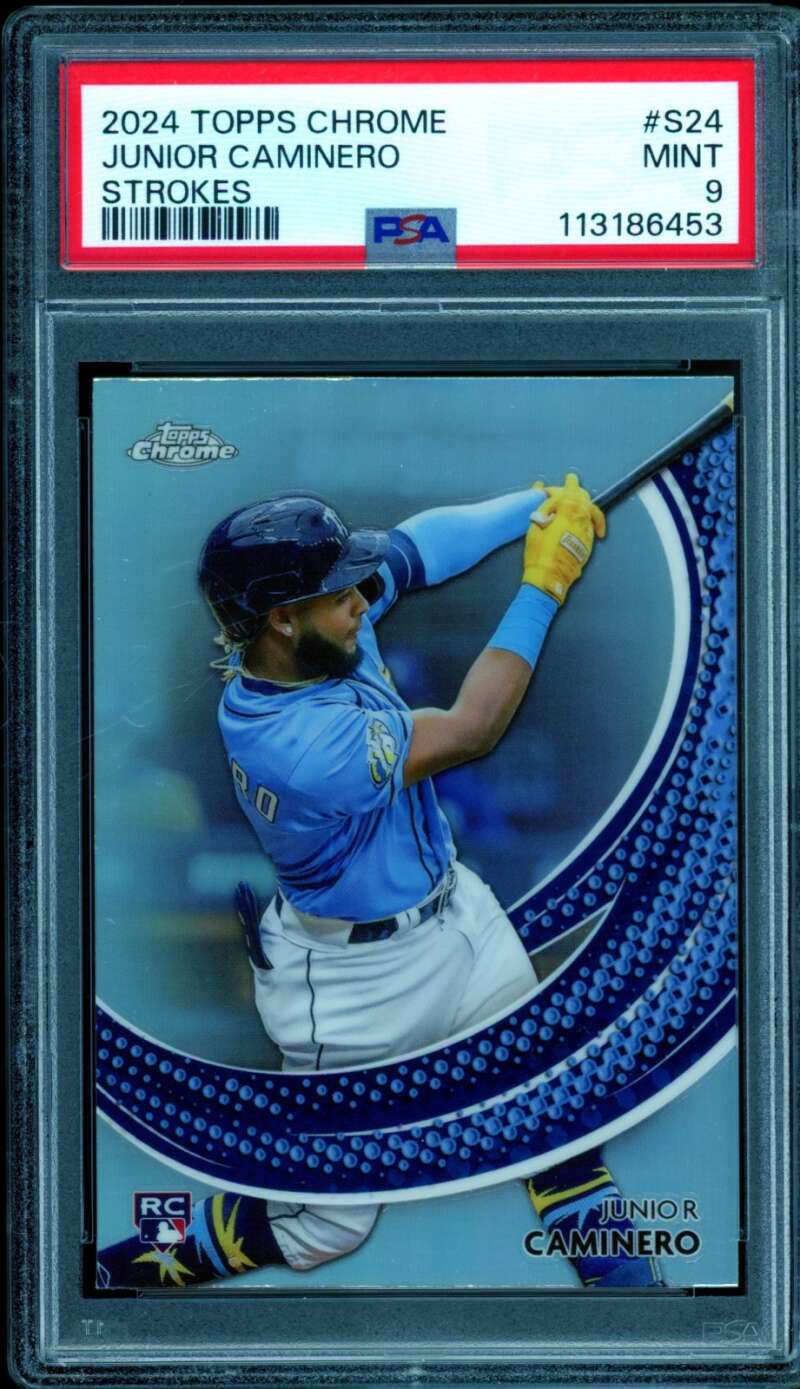 Junior Caminero Rookie Card 2024 Topps Chrome Strokes #S24 PSA 9 Image 1