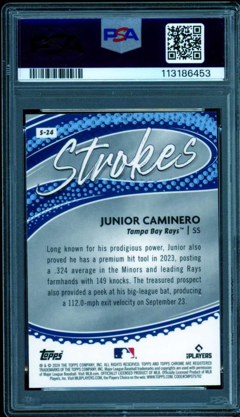Junior Caminero Rookie Card 2024 Topps Chrome Strokes #S24 PSA 9 Image 2