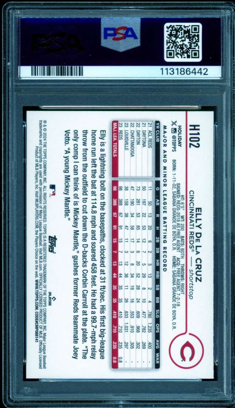 Elly De La Cruz Rookie Card 2024 Topps Holiday #H102 PSA 10 Image 2