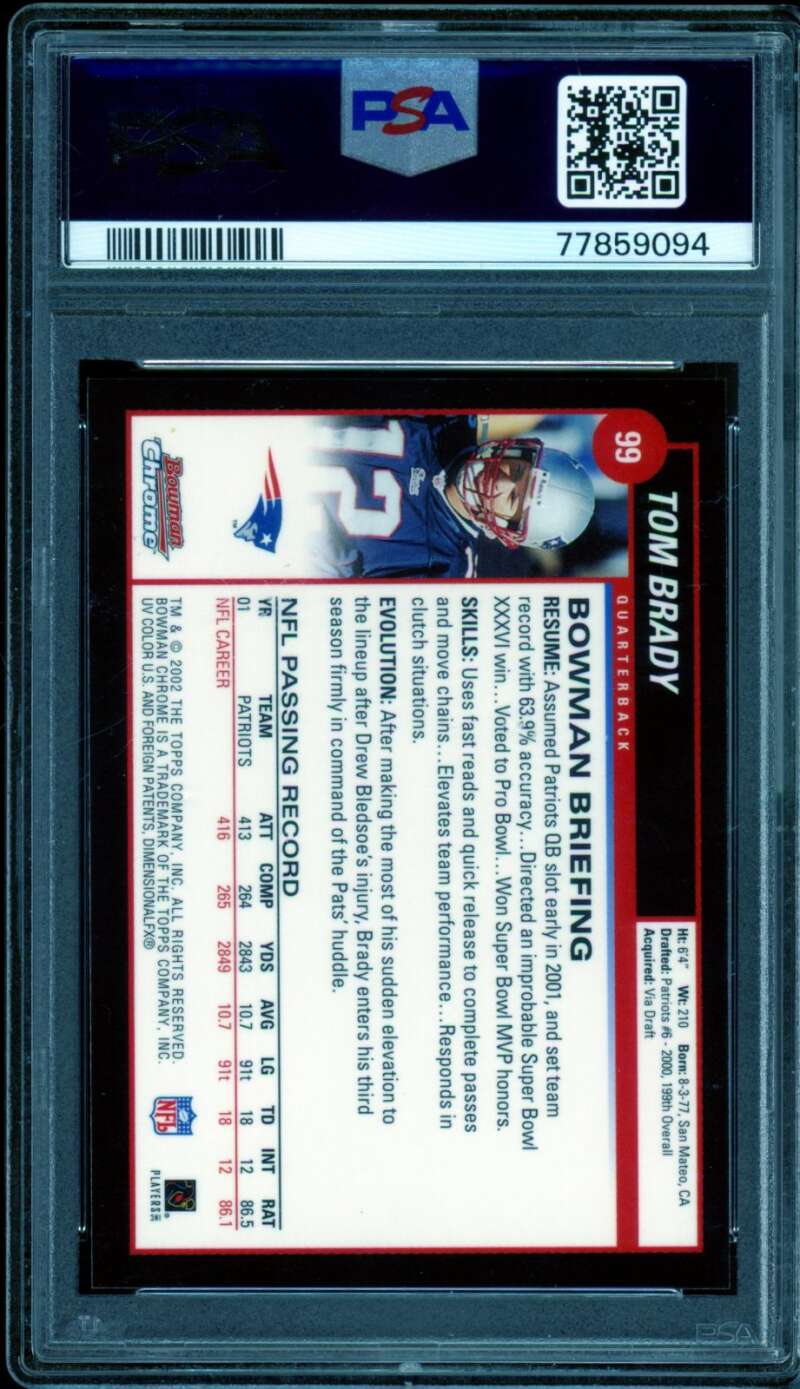 Tom Brady Card 2002 Bowman Chrome #99 PSA 9 Image 2