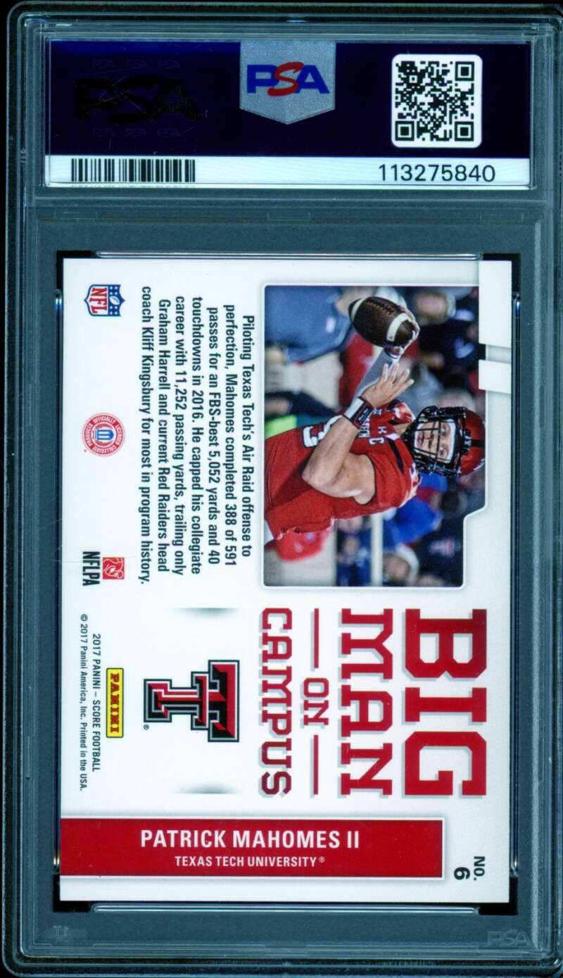Patrick Mahomes II Rookie Card 2017 Panini Score #6 PSA 9 Image 2