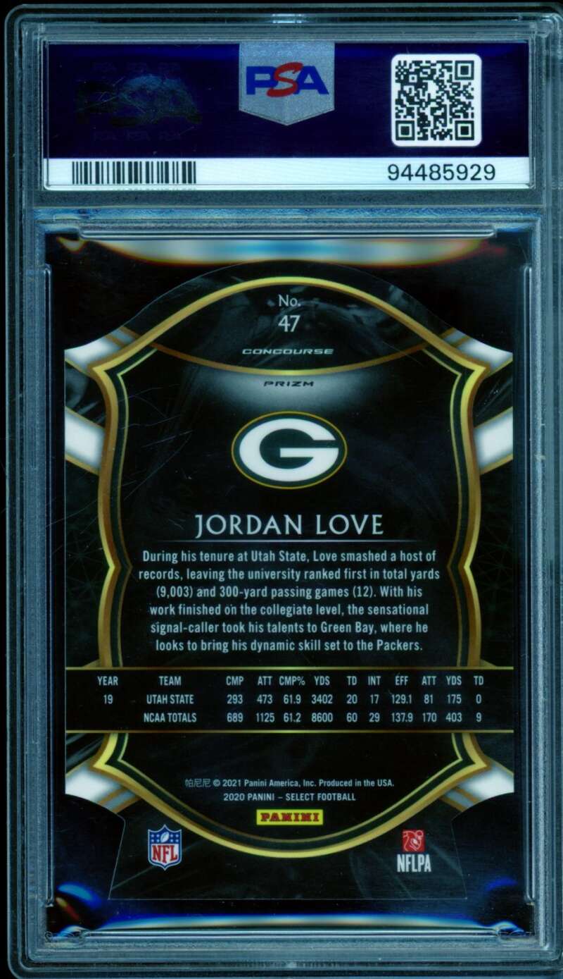 Jordan Love Rookie Card 2020 Panini Select Die Cut Color Prizm #47 PSA 9 Image 2