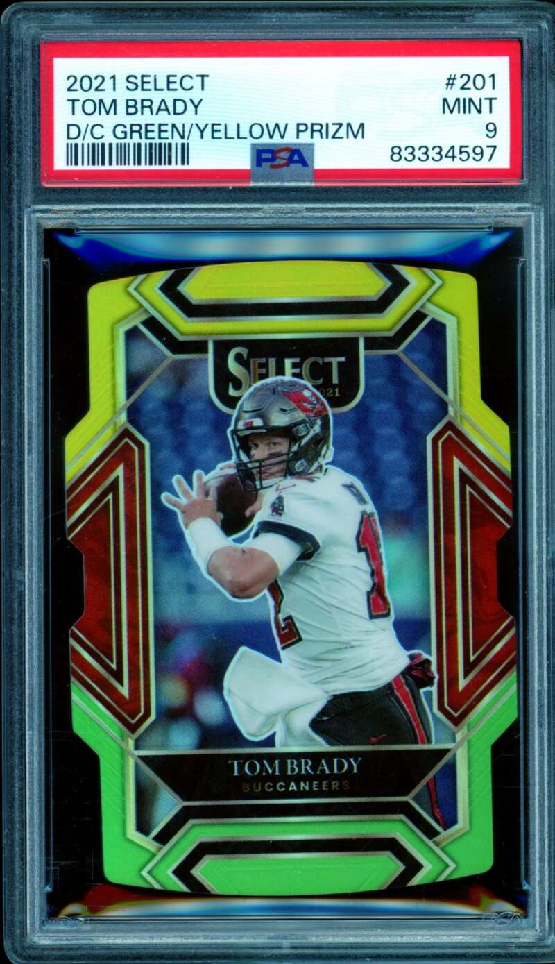 Tom Brady Card 2021 Select D/C Green/Yellow Prizm #201 PSA 9 Image 1
