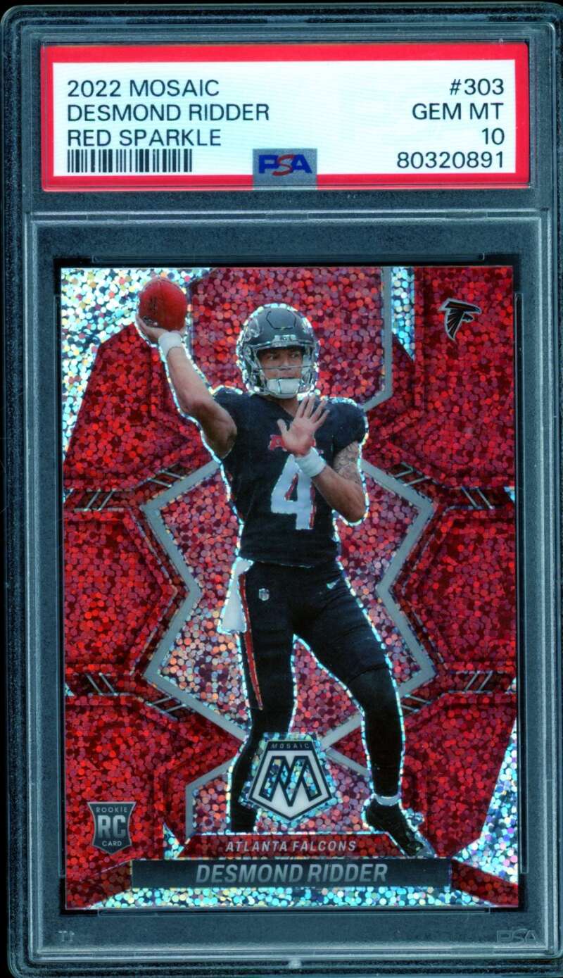 Desmond Ridder Rookie Card 2022 Mosaic Red Sparkle #303 PSA 10 Image 1