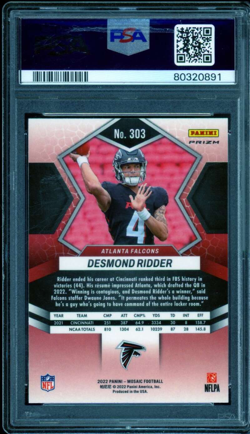 Desmond Ridder Rookie Card 2022 Mosaic Red Sparkle #303 PSA 10 Image 2