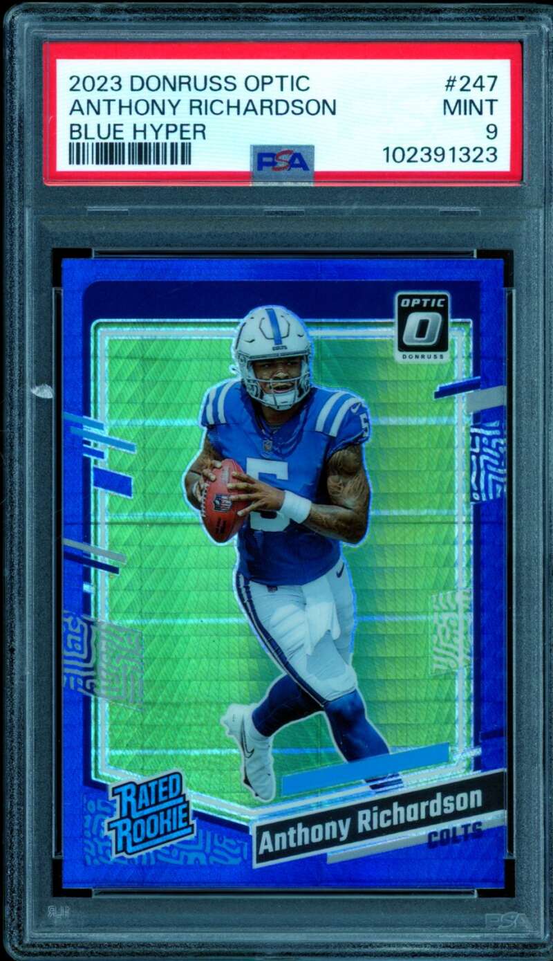 Anthony Richardson Rookie Card 2023 Donruss Optic Blue Hyper #247 PSA 9 Image 1