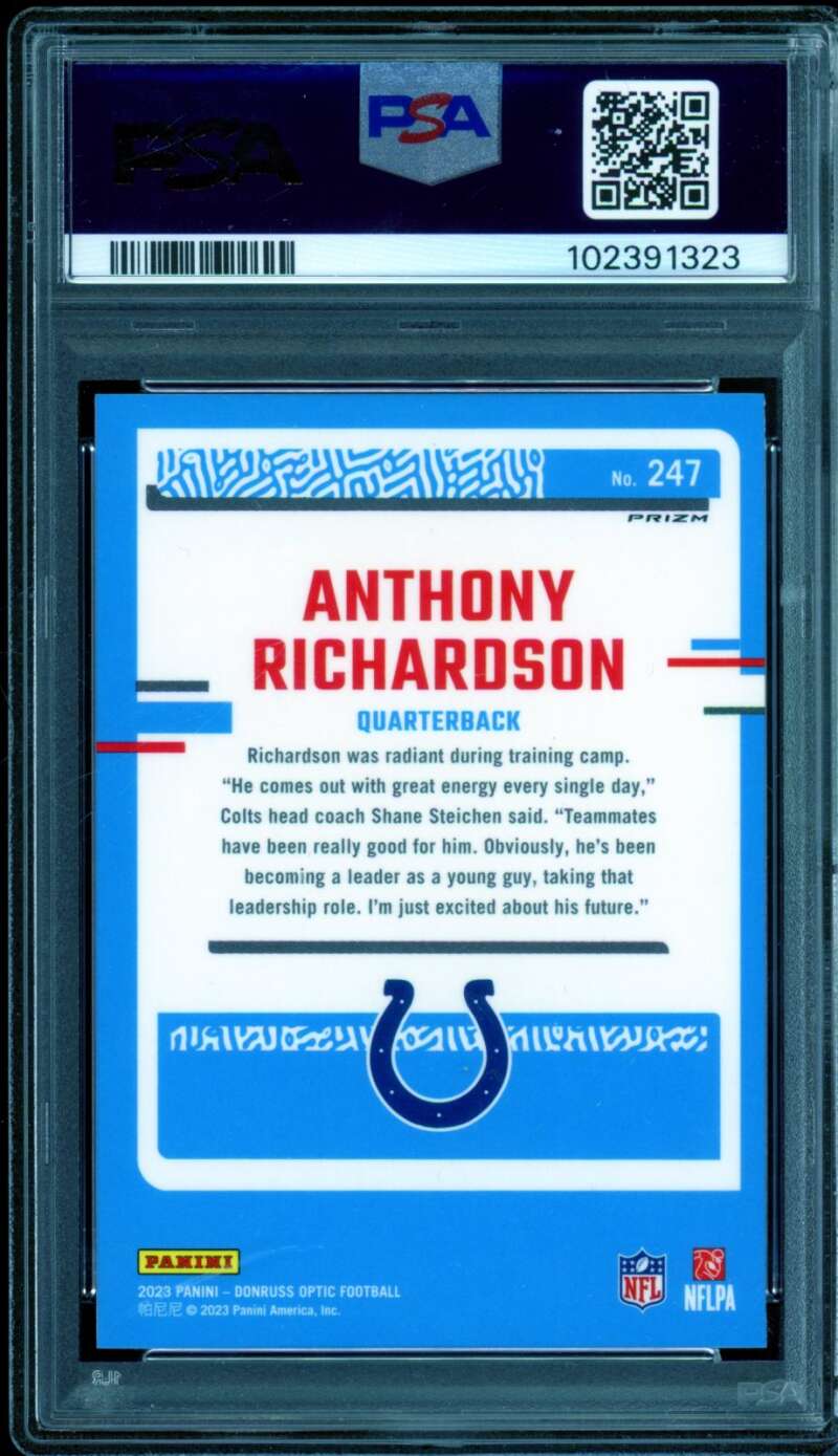 Anthony Richardson Rookie Card 2023 Donruss Optic Blue Hyper #247 PSA 9 Image 2