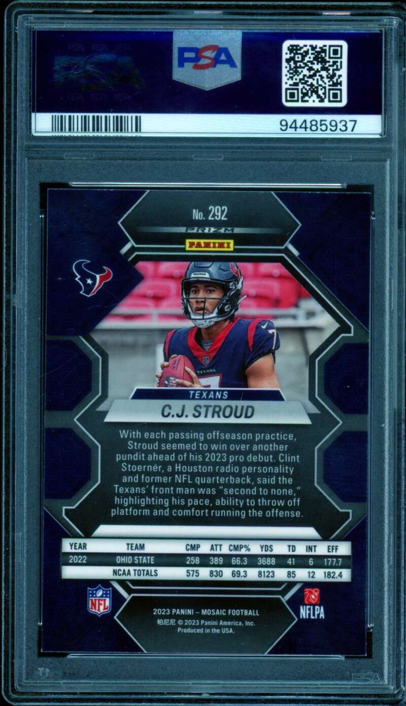 C.J. Stroud Rookie Card 2023 Mosaic Reactive Blue #292 PSA 9 Image 2