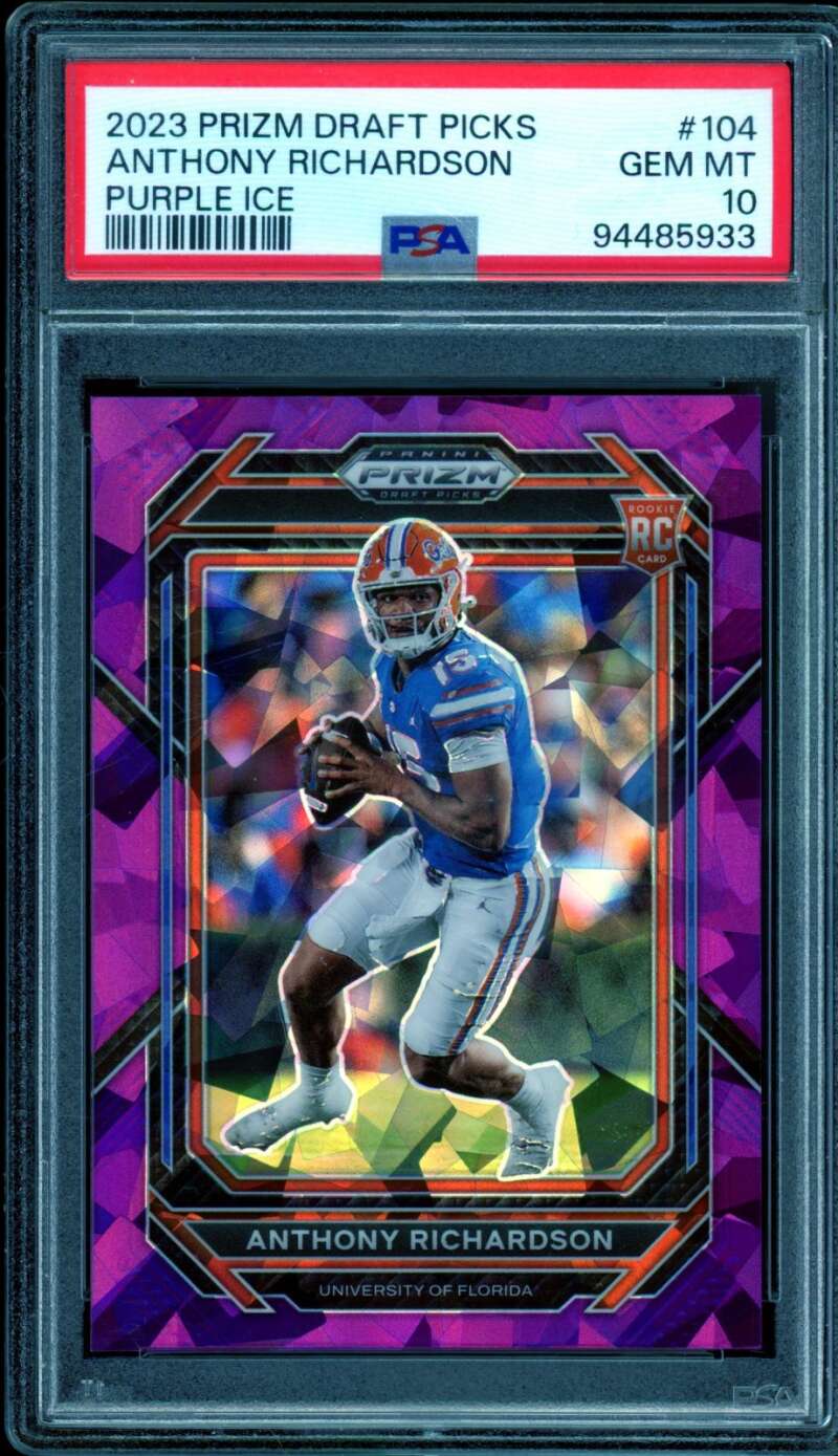Anthony Richardson Rookie 2023 Prizm Draft Picks Purple Ice #104 (pop 13) PSA 10 Image 1
