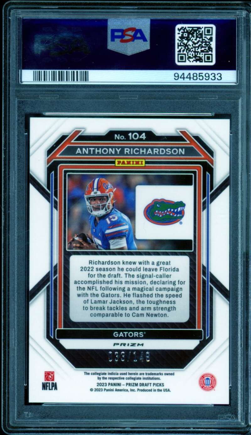 Anthony Richardson Rookie 2023 Prizm Draft Picks Purple Ice #104 (pop 13) PSA 10 Image 2