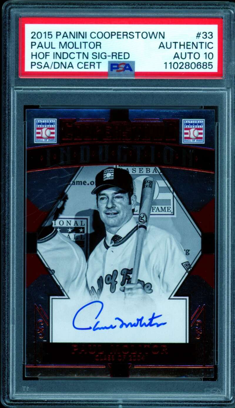 Paul Molitor Card 2015 Panini Cooperstown Cooperstown Autograph #33 PSA/DNA 10 Image 1