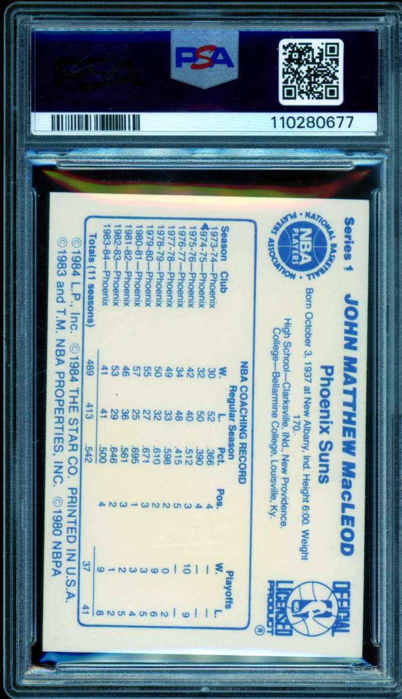 John MacLeod Card 1985-86 Star Coaches Authentic Autograph PSA/DNA 10 Image 2