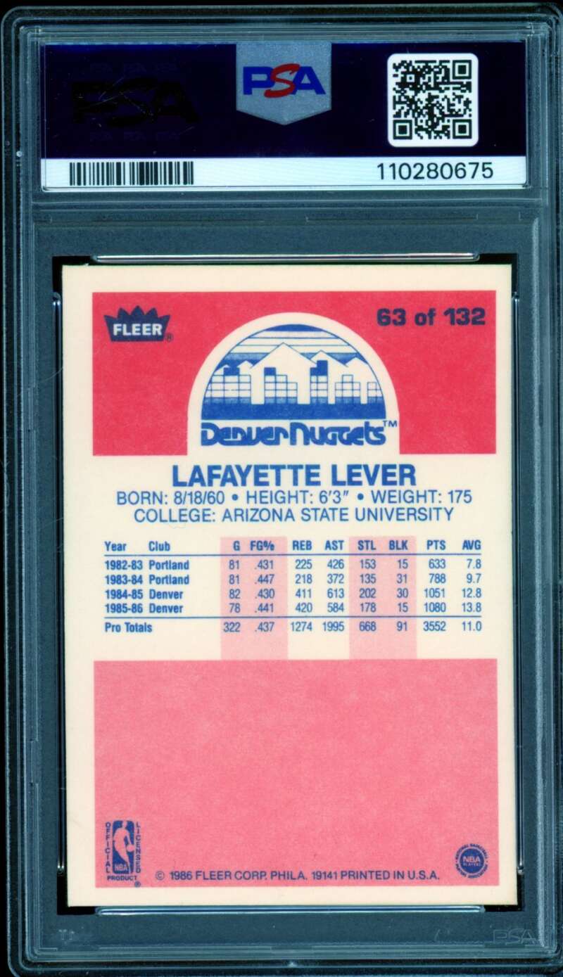 Lafayette Lever Rookie Card 1986-87 Fleer Authentic Autograph #63 PSA/DNA 7 Image 2