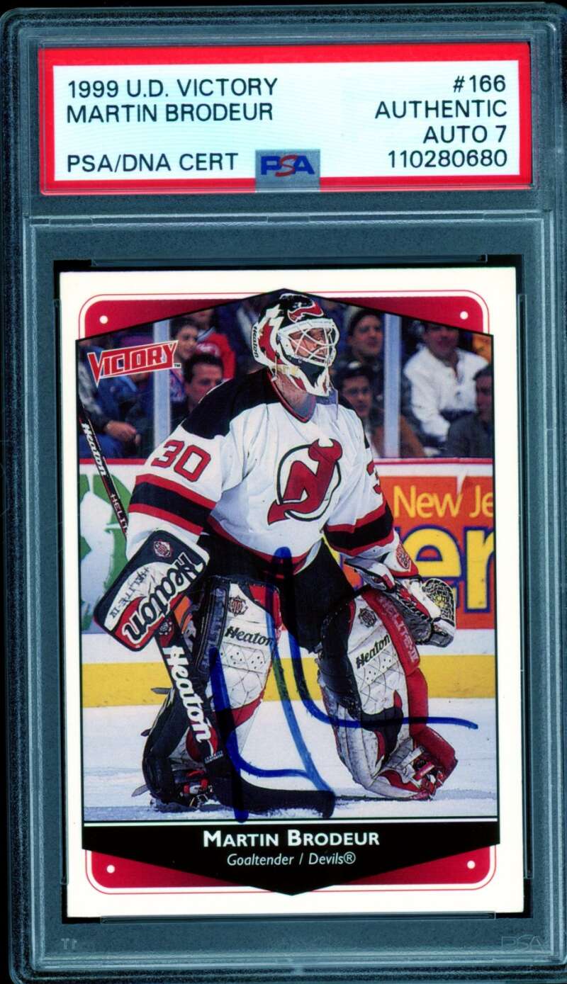 Martin Brodeur Card 1999-00 U.D. Victory Authentic Autograph #166 PSA/DNA 7 Image 1
