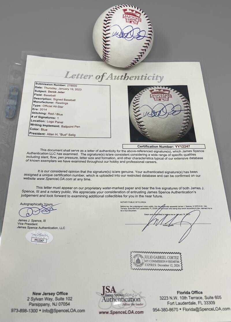Derek Jeter Autograph Signed All-Star Game Red/Blue Stitching Ball JSA Authentic Image 1