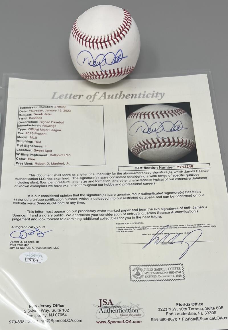 Derek Jeter Autograph Signed Official Major League Ball JSA Authentic Image 1