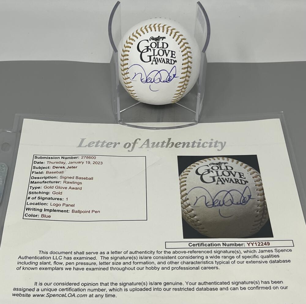 Derek Jeter Autograph Signed Gold Glove Award Major League Ball JSA Authentic Image 2