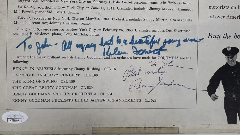 Benny Goodman Autographed Signed Swing Into Spring Album Cover JSA Authentic Image 3
