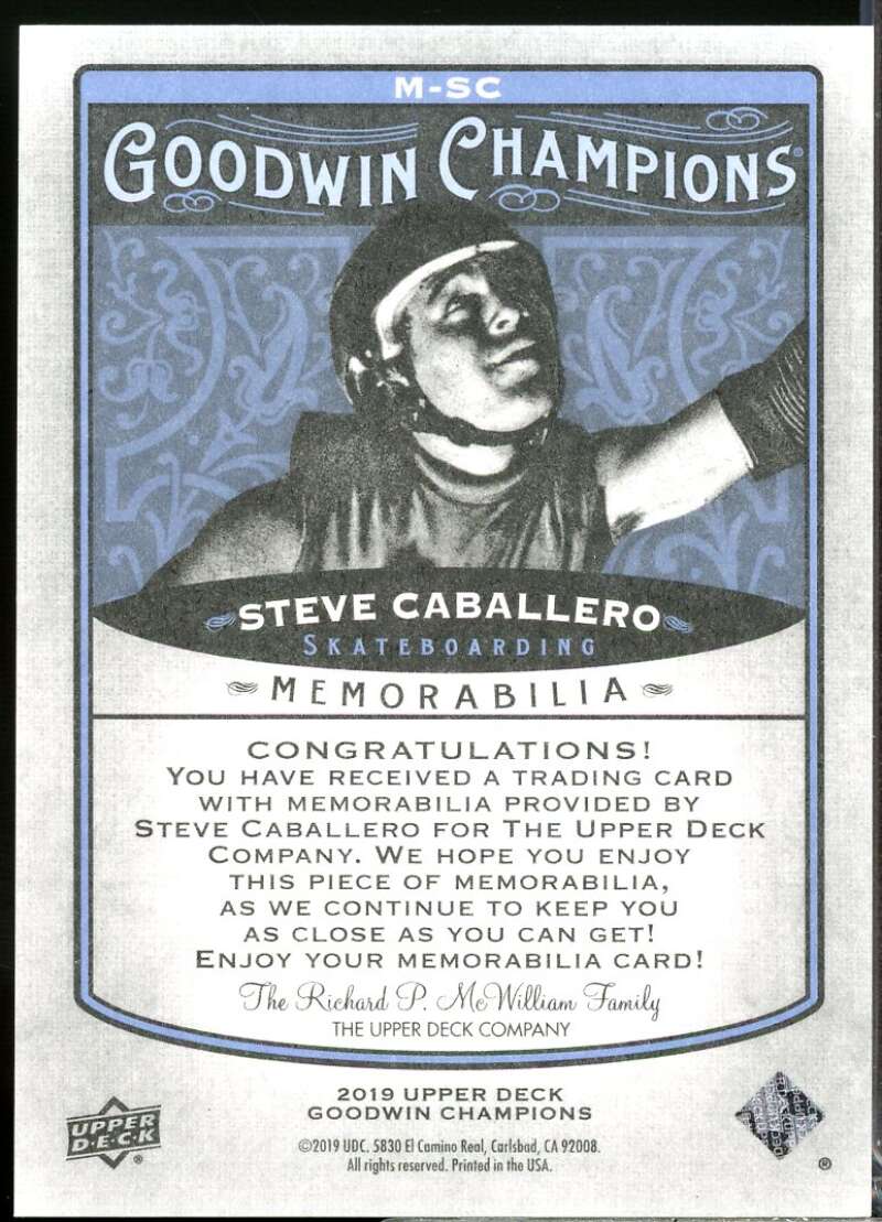 Steve Caballero Rookie Card 2019 Upper Deck Goodwin Champions Memorabilia #MSC  Image 2