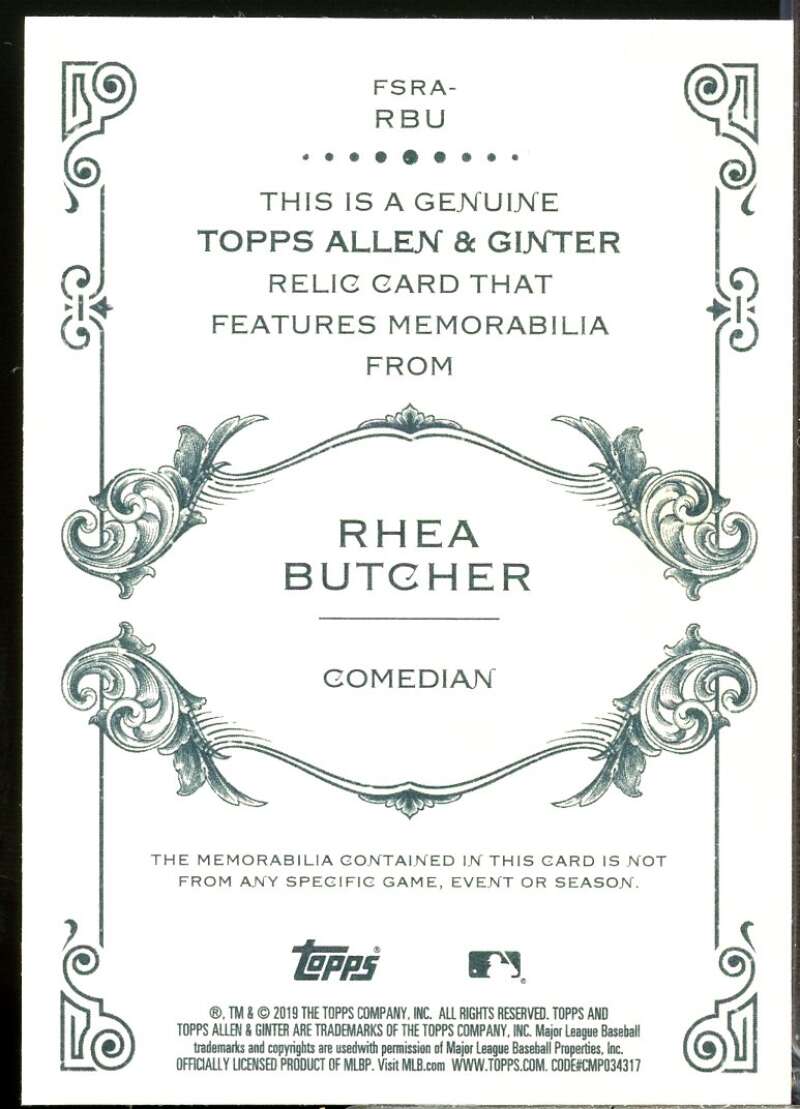 Rhea Butcher Card 2019 Topps Allen and Ginter Relics #FSRARBU  Image 2