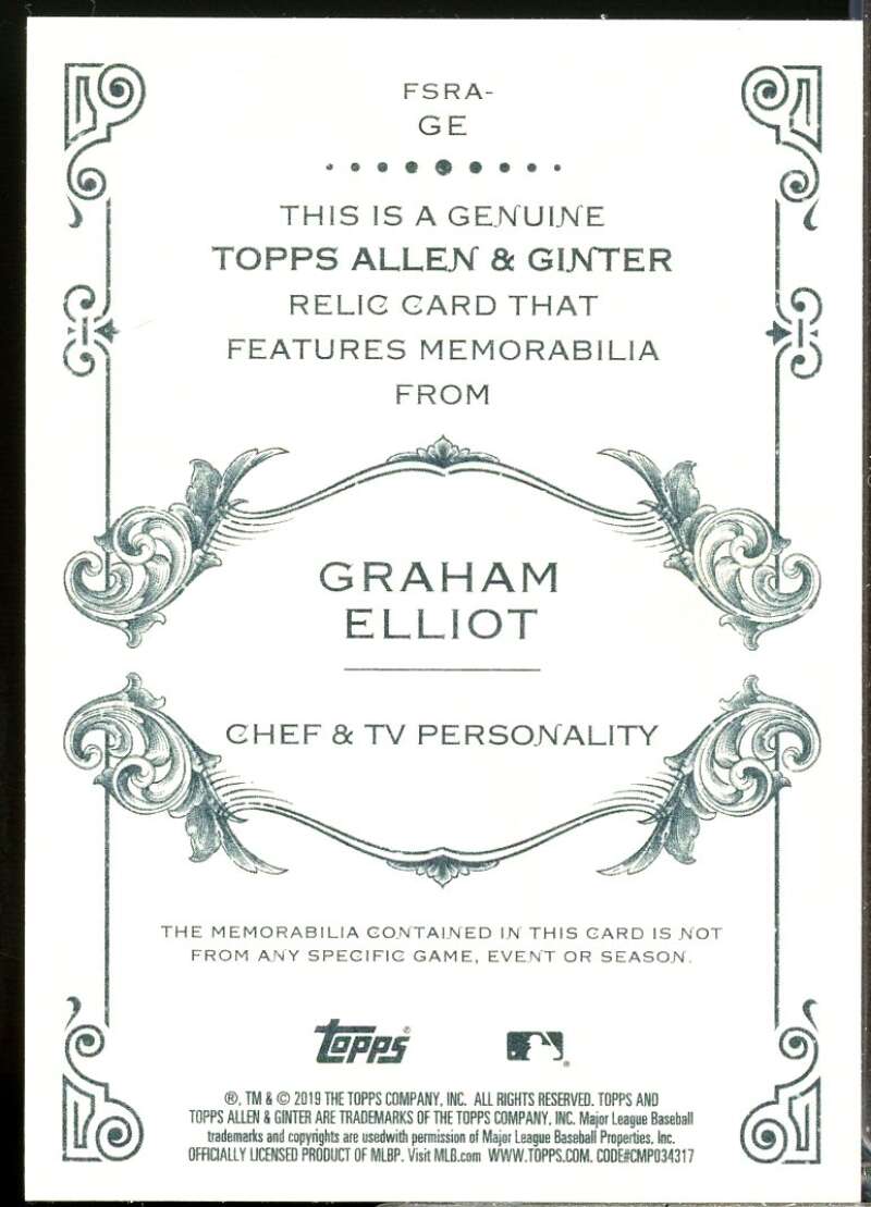 Graham Elliot Card 2019 Topps Allen and Ginter Relics #FSRAGE  Image 2