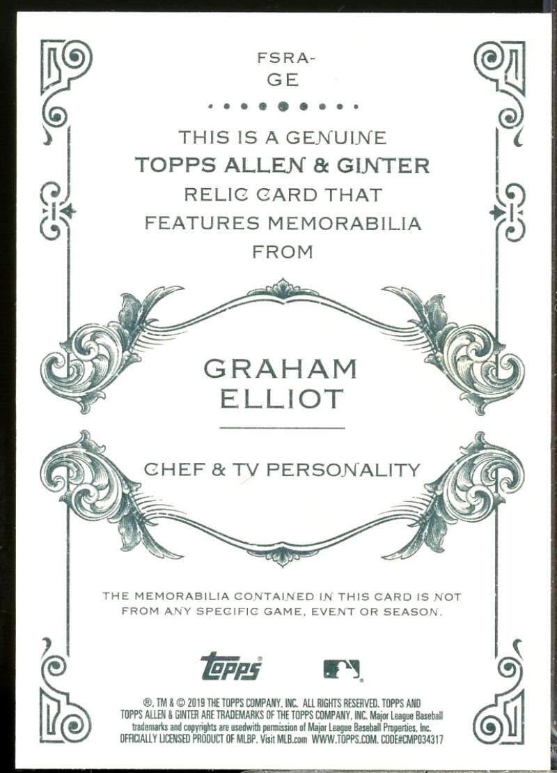Graham Elliot Card 2019 Topps Allen and Ginter Relics #FSRAGE  Image 2