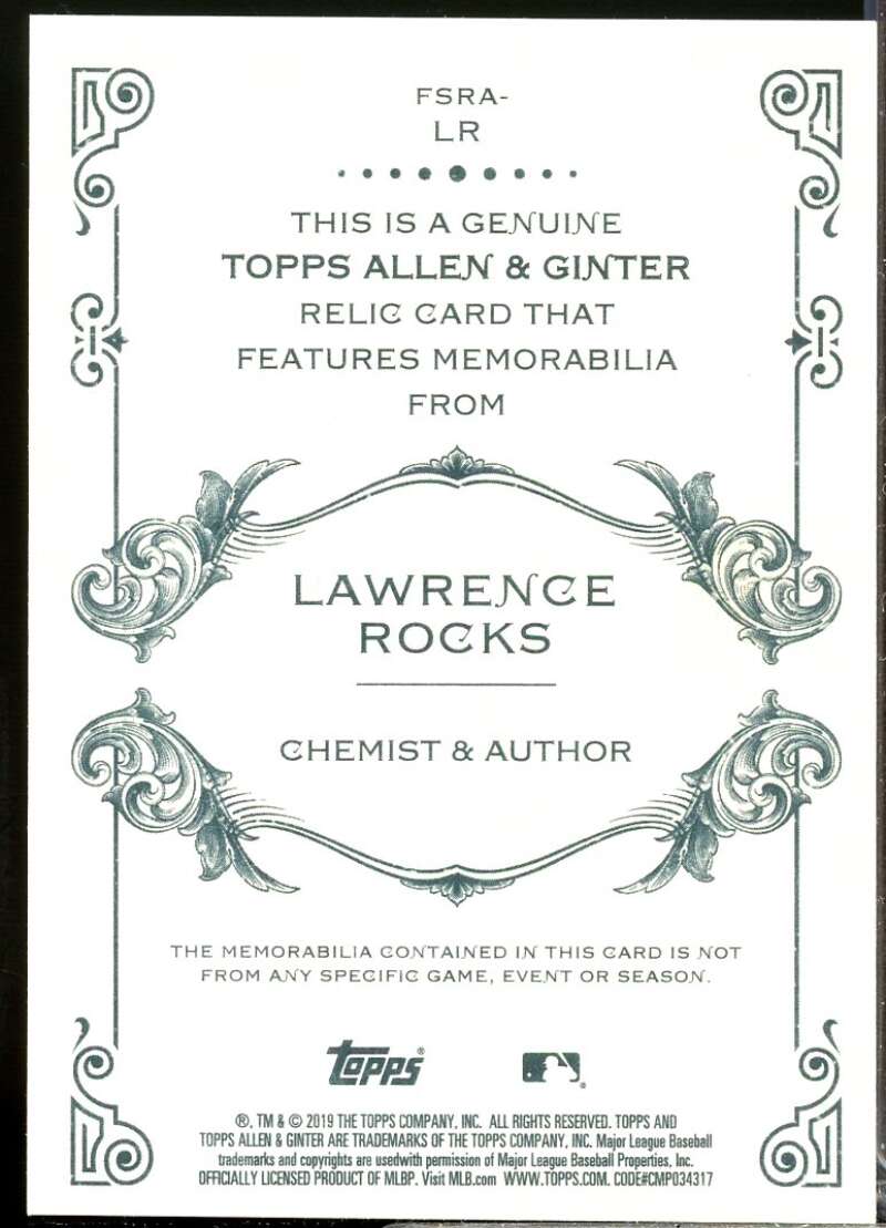 Lawrence Rocks Card 2019 Topps Allen and Ginter Relics #FSRALR  Image 2