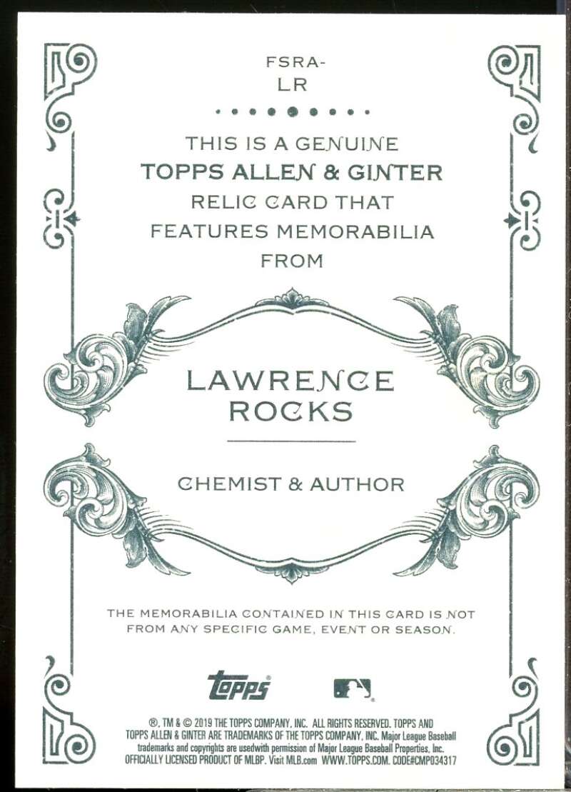 Lawrence Rocks Card 2019 Topps Allen and Ginter Relics #FSRALR  Image 2