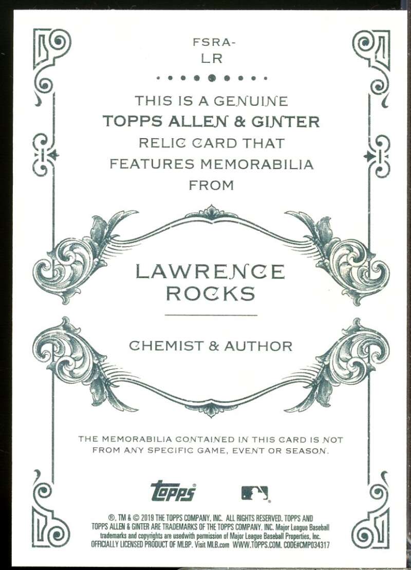 Lawrence Rocks Card 2019 Topps Allen and Ginter Relics #FSRALR  Image 2