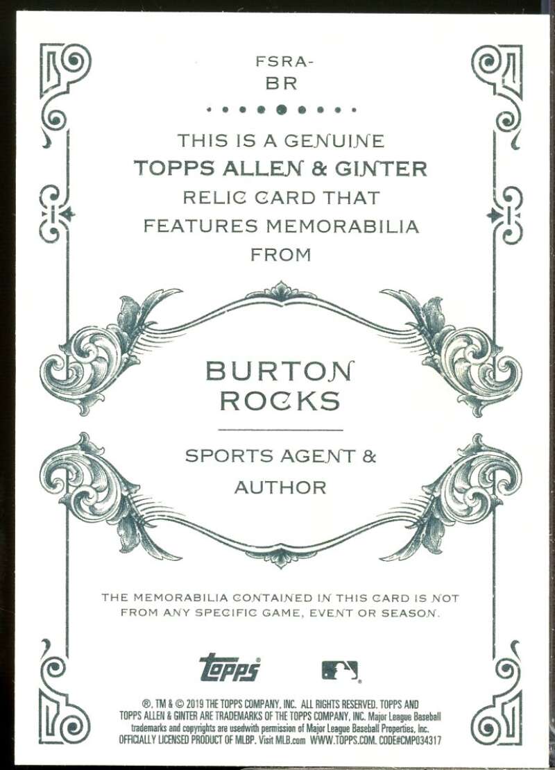 Burton Rocks Card 2019 Topps Allen and Ginter Relics #FSRABR  Image 2