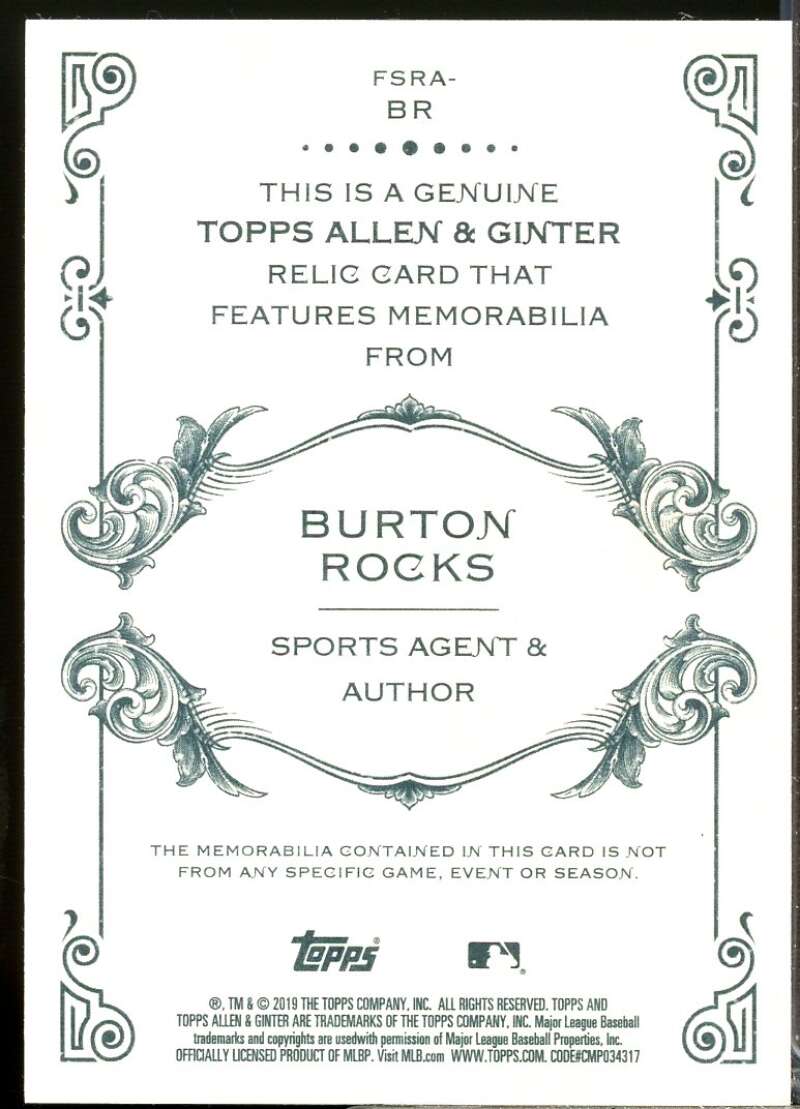 Burton Rocks Card 2019 Topps Allen and Ginter Relics #FSRABR  Image 2