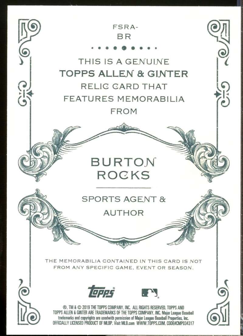 Burton Rocks Card 2019 Topps Allen and Ginter Relics #FSRABR  Image 2