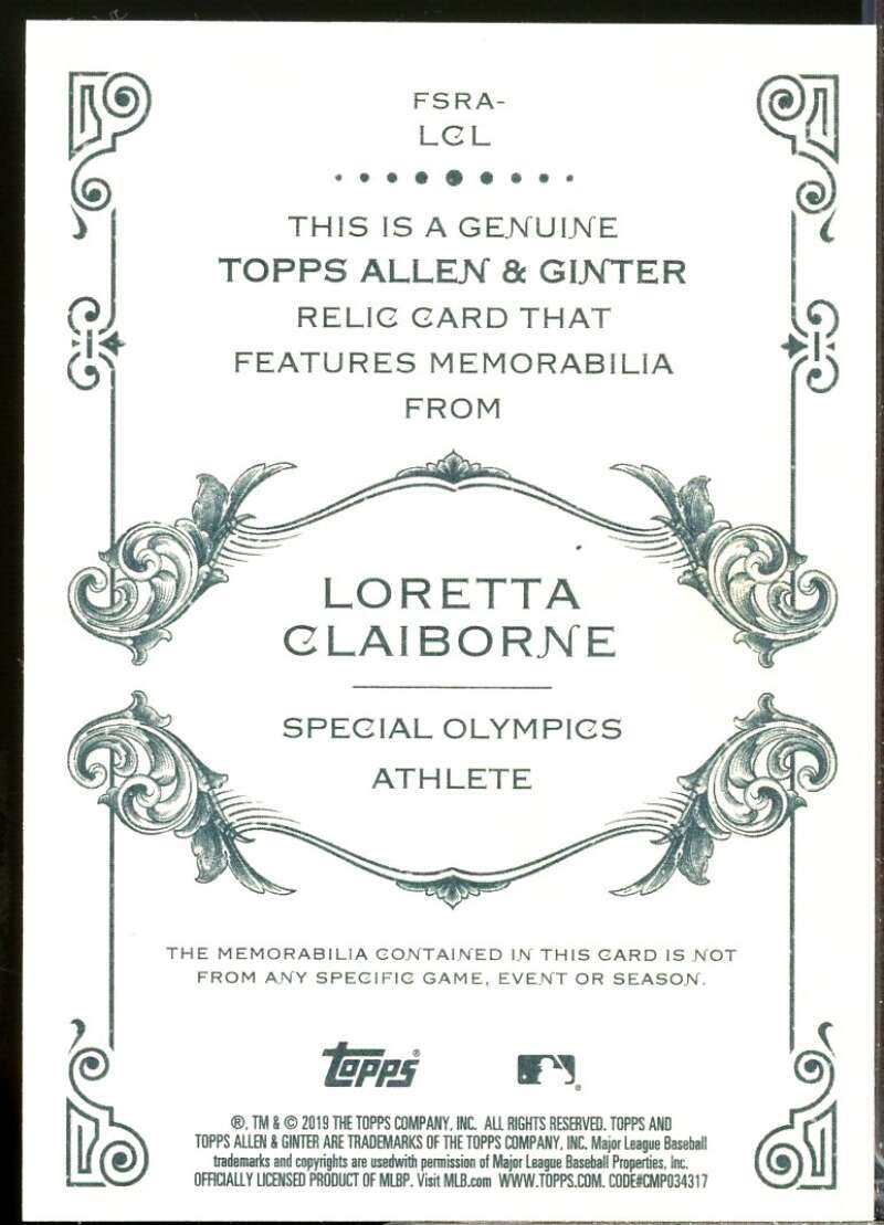 Loretta Claiborne Card 2019 Topps Allen and Ginter Relics #FSRALCL  Image 2