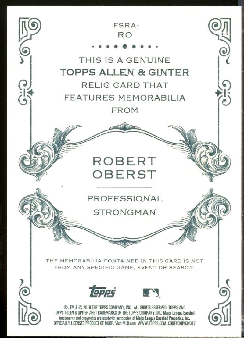 Robert Oberst Card 2019 Topps Allen and Ginter Relics #FSRARO  Image 2