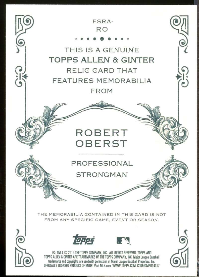 Robert Oberst Card 2019 Topps Allen and Ginter Relics #FSRARO  Image 2
