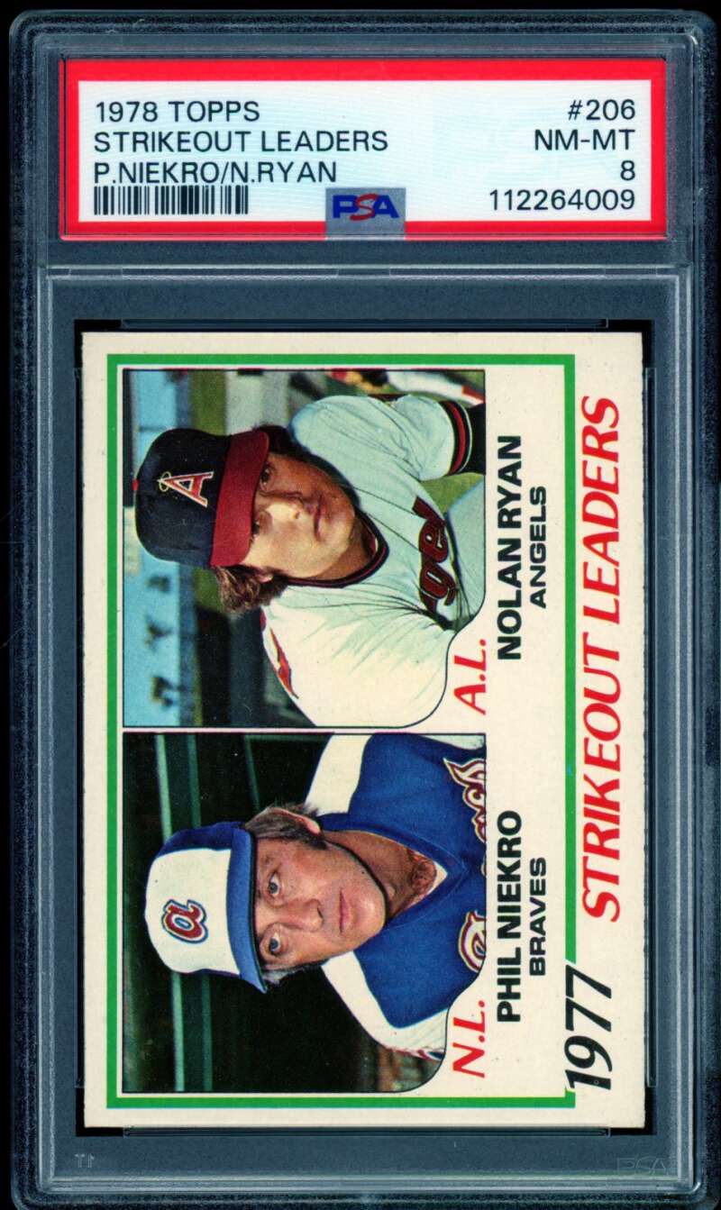 Phil Niekro/Nolan Ryan Card 1978 Topps Strikeout Leaders #206 PSA 8 Image 1