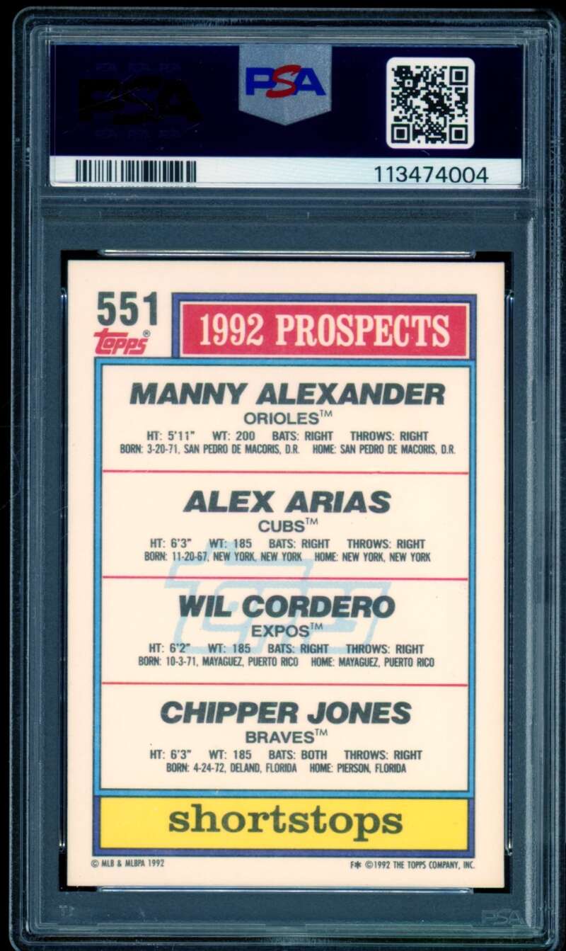 Chipper Jones Top Prospects Card 1992 Topps #551 PSA 9 Image 2