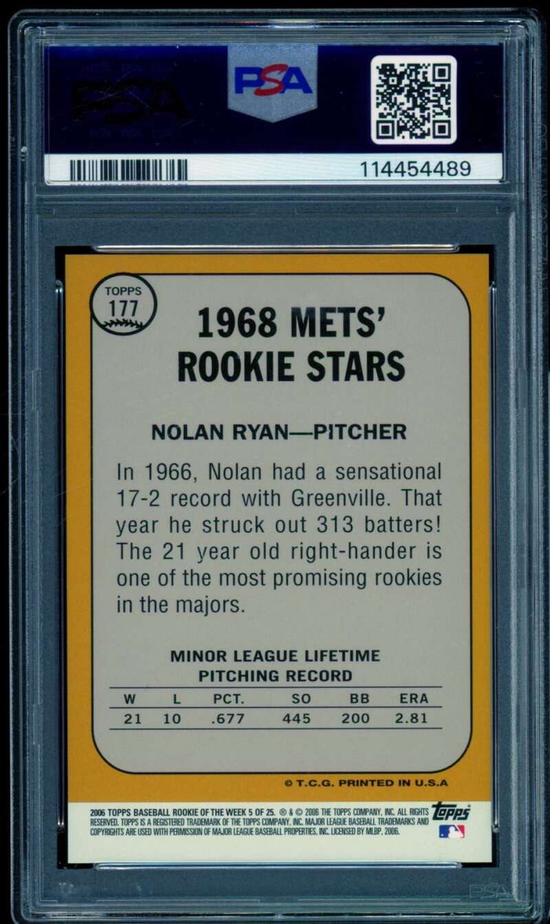 Nolan Ryan Card 2006 Topps Rookie Of The Week #5 PSA 10 Image 2