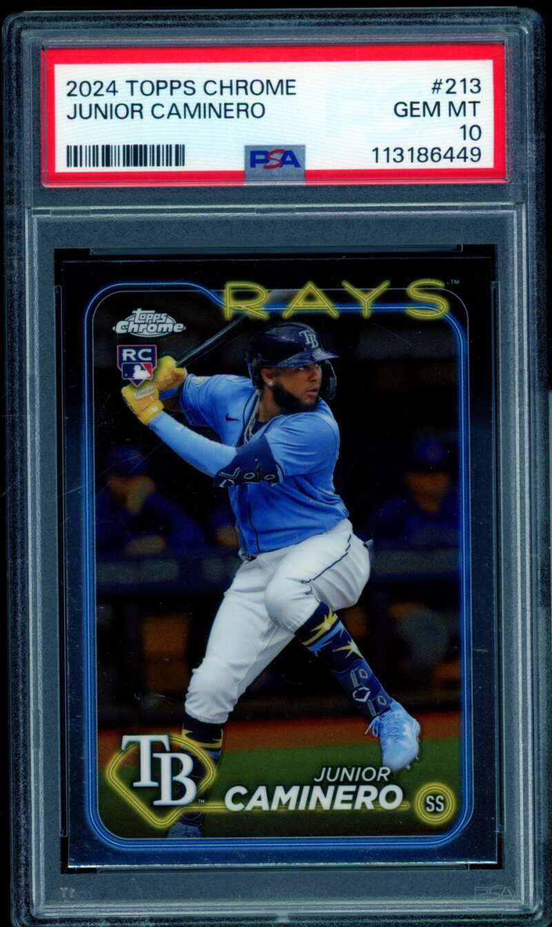 Junior Caminero Rookie Card 2024 Topps Chrome #213 PSA 10 Image 1