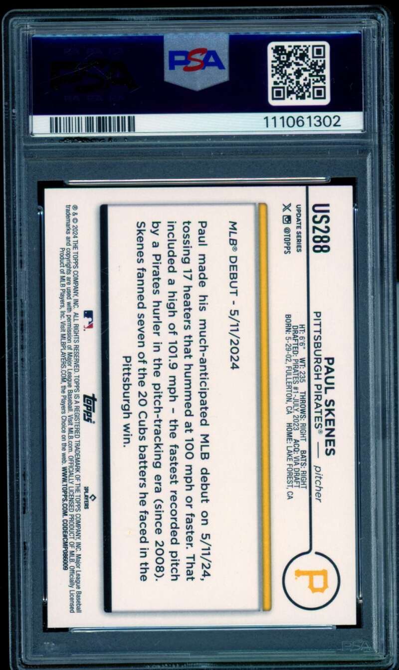 Paul Skenes Rookie Card 2024 Topps Update #US288 PSA 9 Image 2