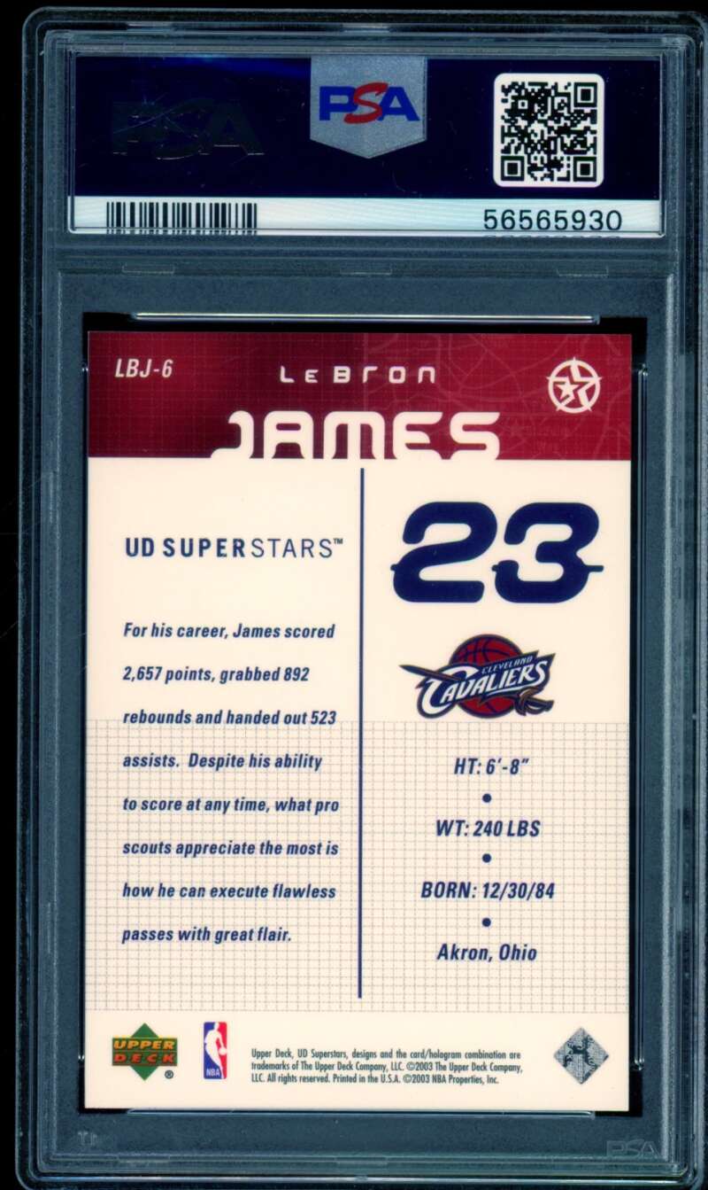 LeBron James Rookie Card 2003 UD Superstars Gift Box Bonus #LBJ6 PSA 9 Image 2