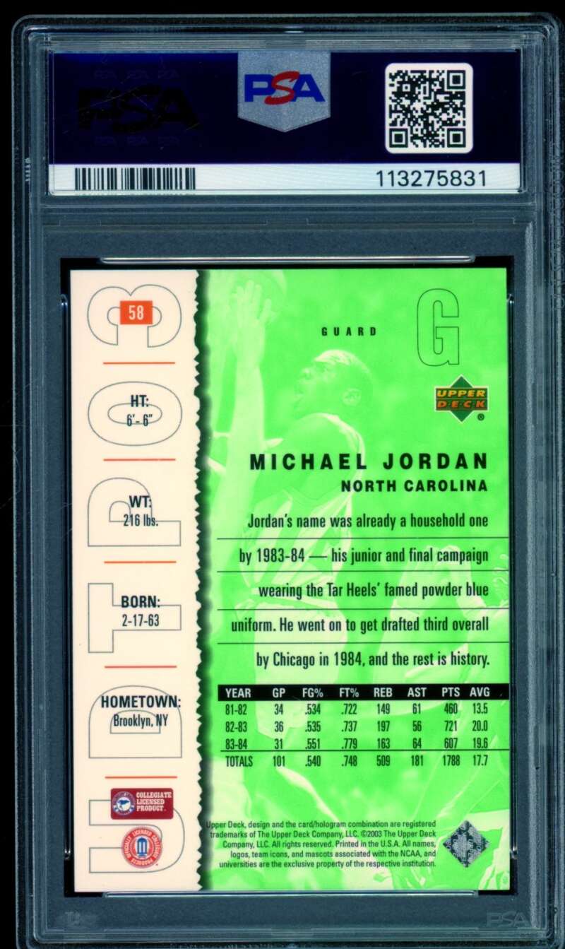 Michael Jordan Card 2003-04 UD Top Prospects #58 PSA 9 Image 2
