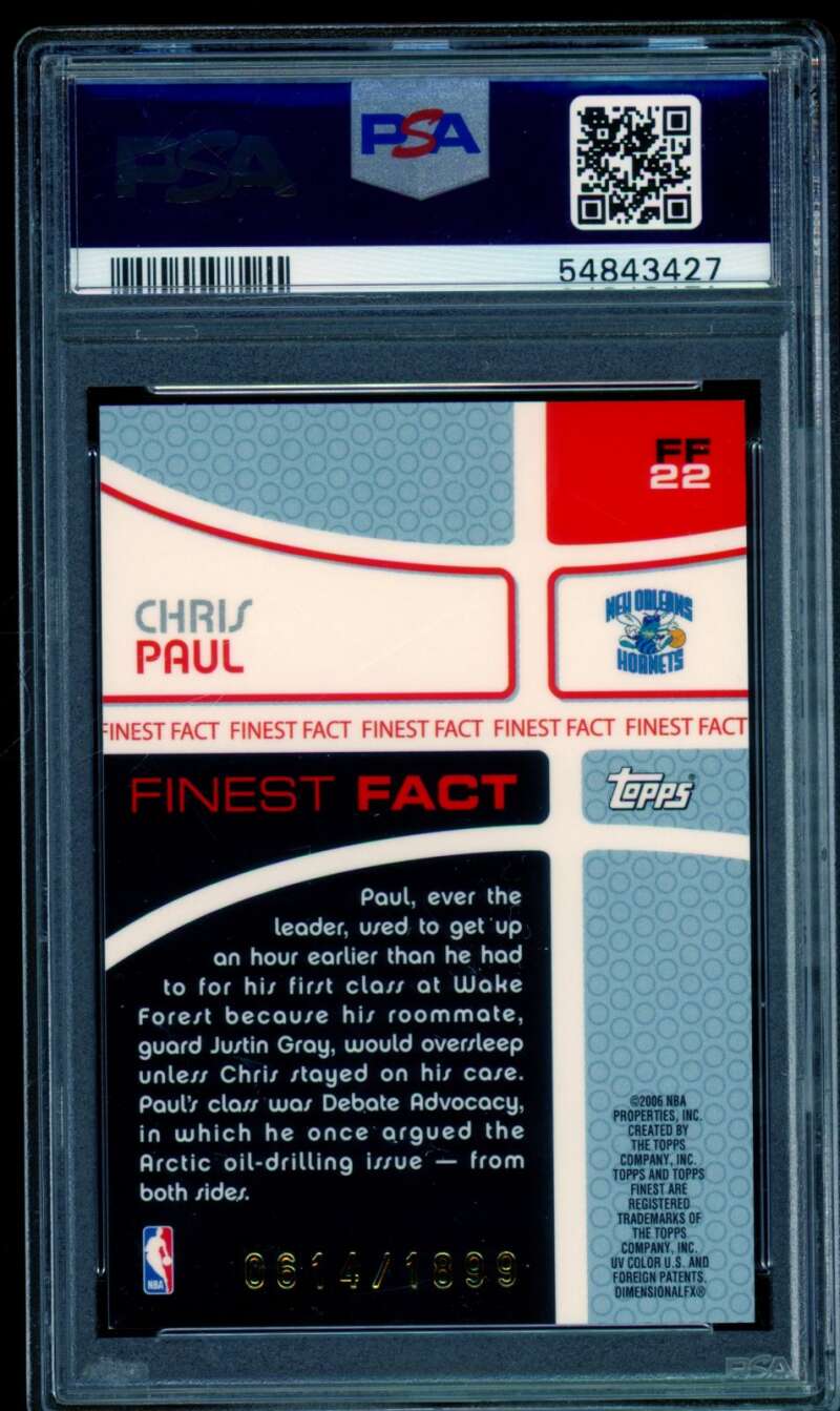 Chris Paul Rookie Card 2005-06 Finest Fact #Ff22 PSA 9 Image 2