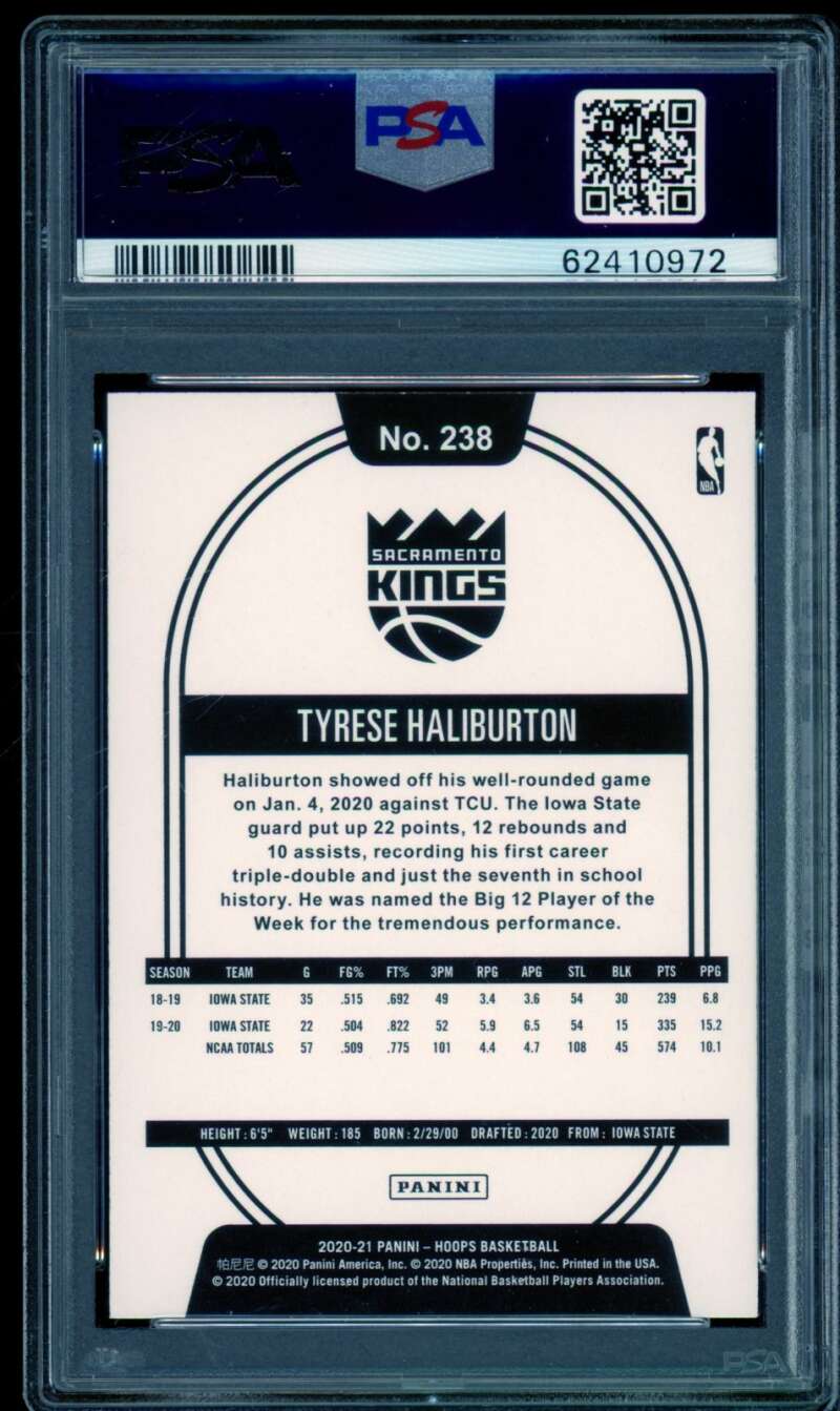 Tyrese Haliburton Rookie Card 2020-21 Panini Hoops #238 PSA 10 Image 2