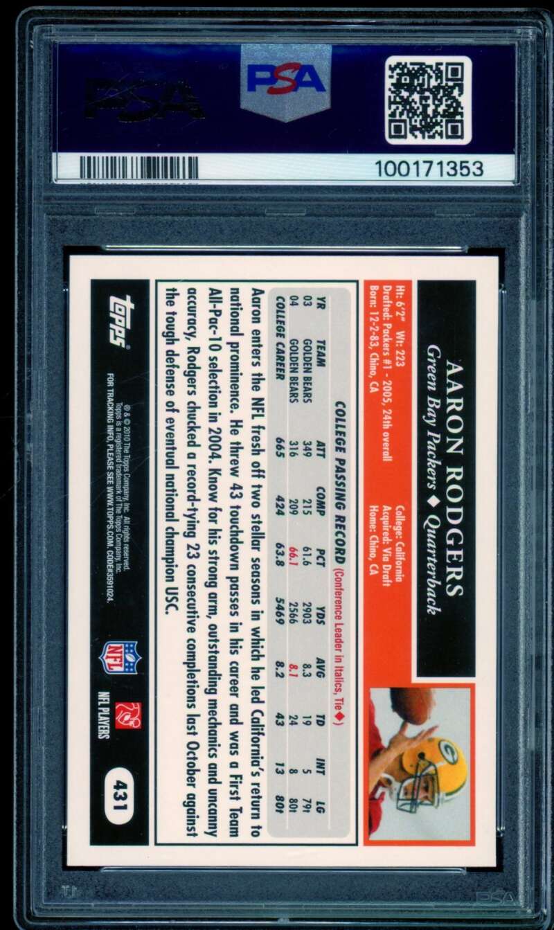 Aaron Rodgers Card 2010 Topps Anniversary Reprints #431 PSA 9 Image 2