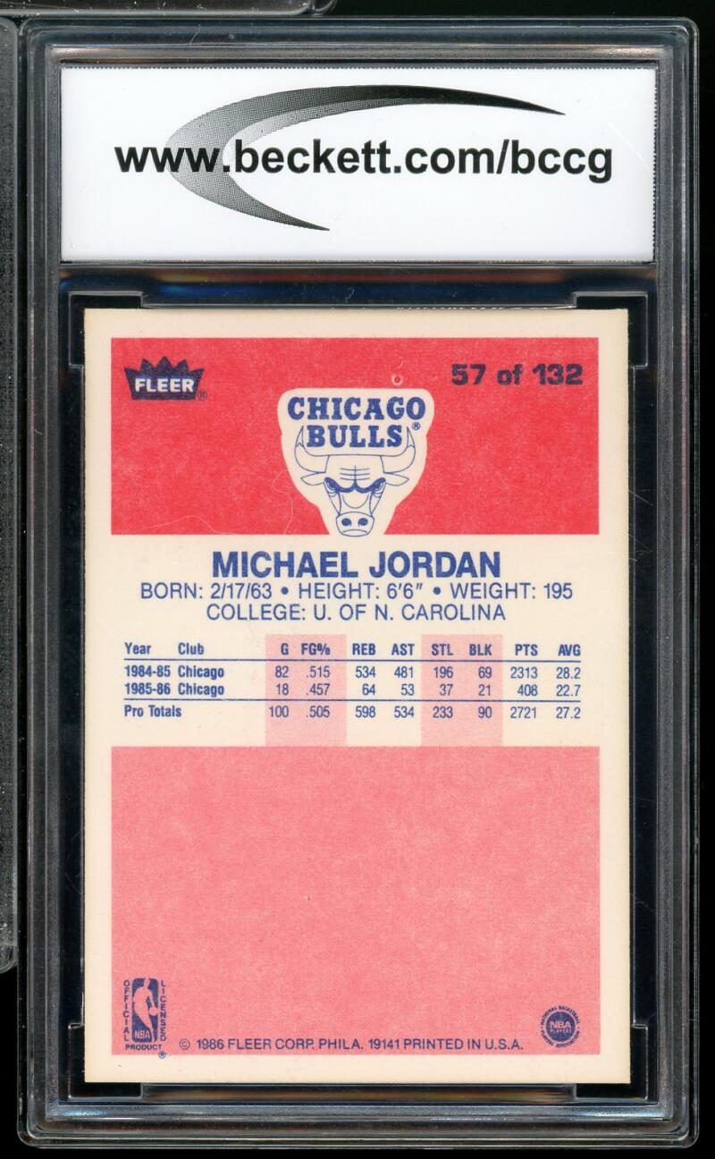 1986-87 fleer #57 Michael Jordan Authentic rookie card BGS BCCG 10 Mint+ Image 2