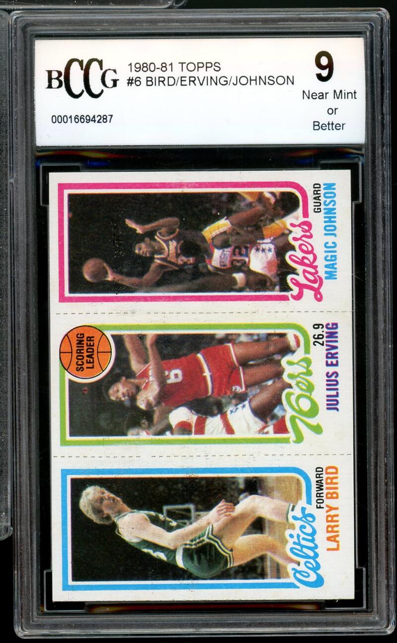 1980-81 Topps #6 Magic Johnson / Erving/ Larry Bird Rookie BGS BCCG 9 Near Mint+ Image 1