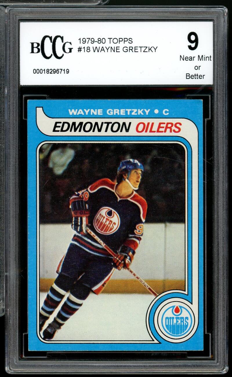 1979-80 Topps #18 Wayne Gretzky Rookie Card BGS BCCG 9 Near Mint+ Image 1