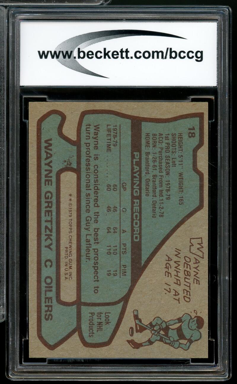 1979-80 Topps #18 Wayne Gretzky Rookie Card BGS BCCG 9 Near Mint+ Image 2